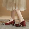 Fashion Block Heel Single Shoes Summer New Square Toe Shallow Mouth Splice One Strap Anti-slip Wear-resistant Kitten Heel Shoes