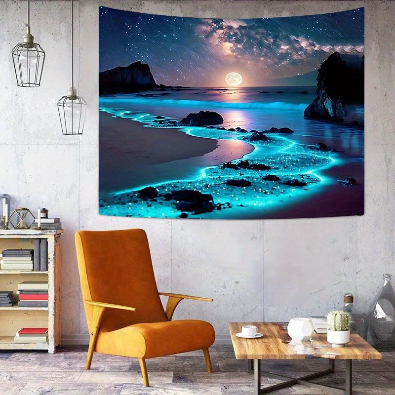 1 шт. Очаровательный синий морской и лунный гобелен из полиэстера для украшения спальни и общежития