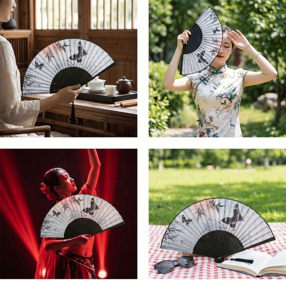 Antique Bamboo Folding Fan Ink Wash Painting Portable Fan Decorative Silk Hand Fan  Hanfu Cheongsam