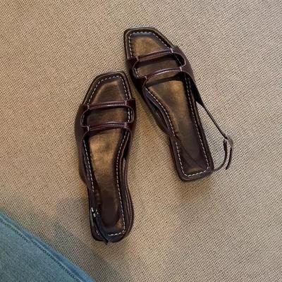 Версия из коровьей кожи~ нишевые сандалии с открытым носком на плоской подошве женские пляжные повседневные с задним ремешком крутые шлепанцы