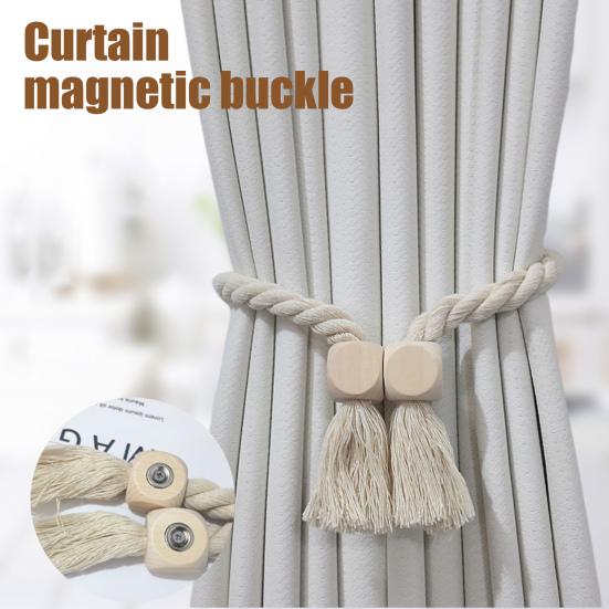 2 шт. Магнитные деревянные подхваты для штор в виде шаров из натурального хлопка, плетеная вручную веревка в стиле бохо