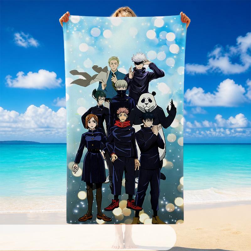 Quick Dry Beach Towel Jujutsu Kaisen Pattern, Lightweight Absorbent Towel for Pool Beach Vacation Use