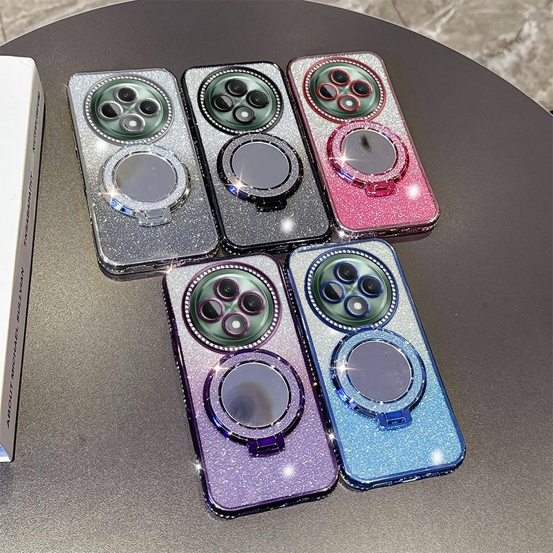 KEYSION Роскошный блестящий чехол с драгоценными камнями, магнитный чехол для телефона для OPPO Reno12 F 5G, подставка-зеркало для макияжа, противоударный чехол для OPPO Reno 12F