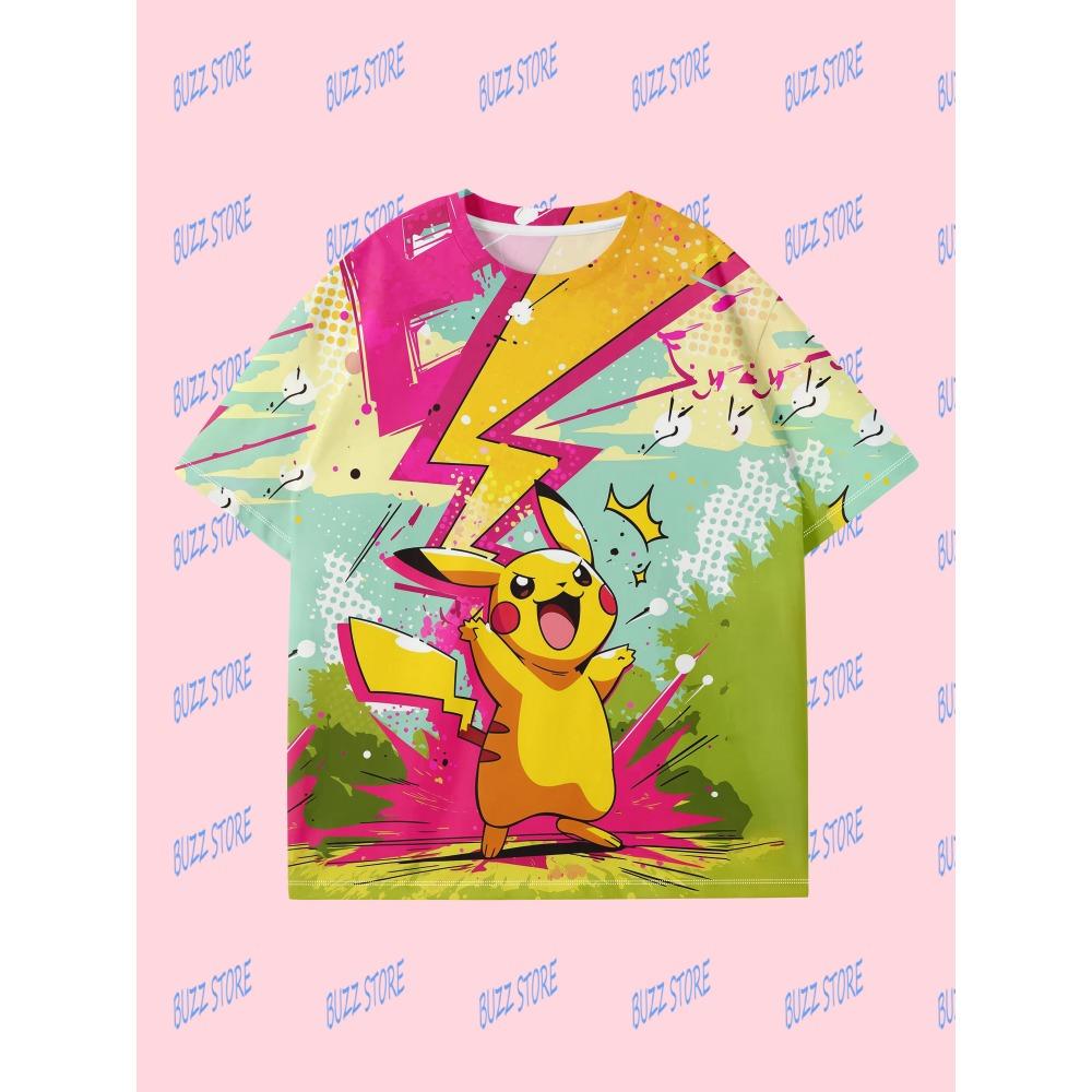 Футболка с коротким рукавом, напечатанная на 3D-принтере, Pocket Monsters, удобная и дышащая для улицы, подходит для взрослых и детей