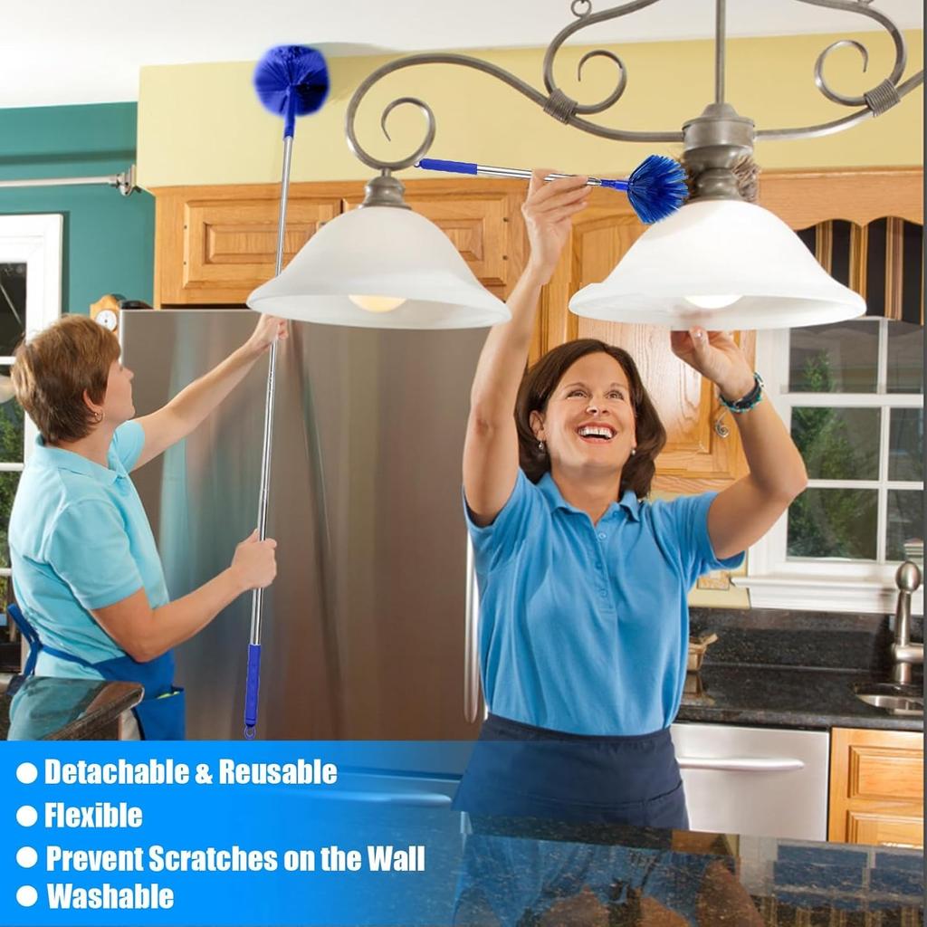 Пыльник из перьев, 7 шт. Выдвижной пыльник с удлинительной штангой до 100 дюймов, Многоразовый гнущийся для паутины, Моющийся длинный пыльник