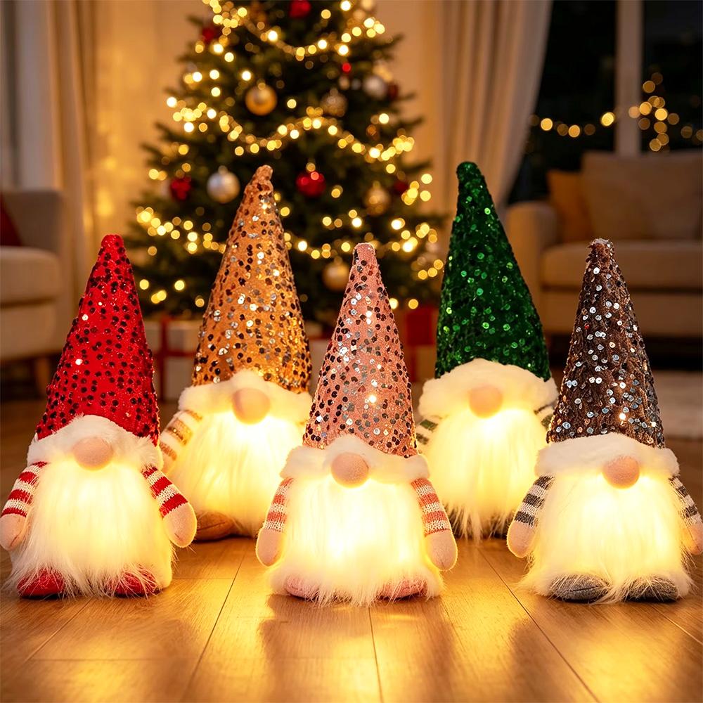 30cm Christmas Gnome Doll With LED Night Light Holiday Home Decor Gift