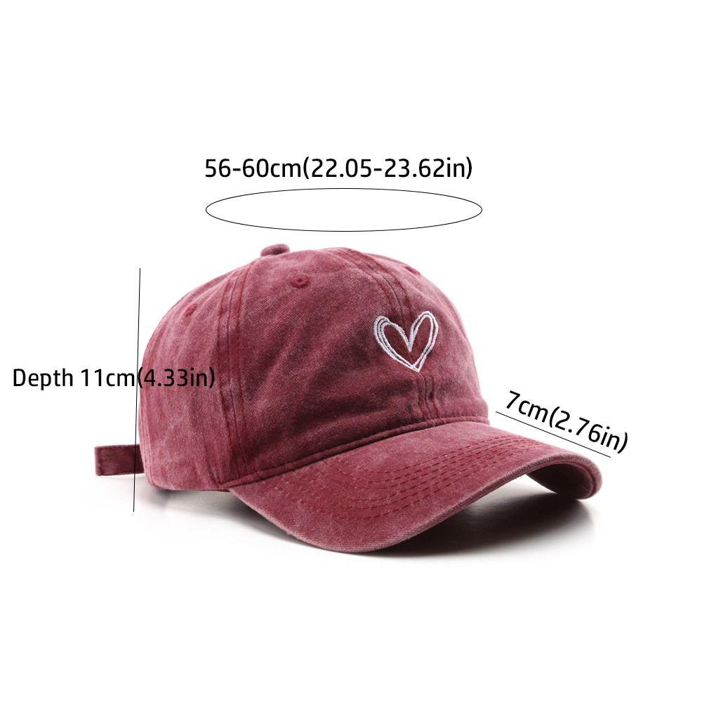 New Embroidery Peach Heart Spring/Summer Hat Adjustable Casual Baseball Caps Wash Denim Streetwear Hats for Women Men Couple