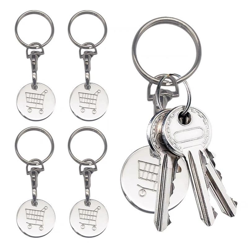 1/6Pcs Trolley Tokens Keychains Universal Small Metal Stainless Steel Portable Shopping Cart Tokens Key Ring Ornament Decoration