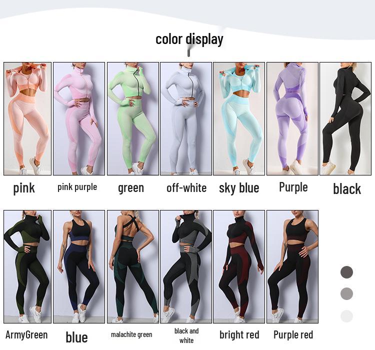 Бесшовный набор для йоги: Ударопрочный спортивный бюстгальтер, топ на молнии, быстросохнущие брюки с высокой талией, приподнимающие бедра