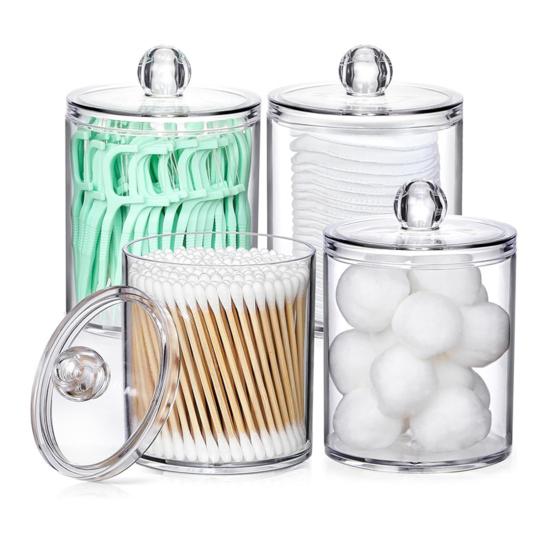 2/4Pcs Cotton Swab Holders Bathroom Storage Boxes with Lid Large Capacity Transparent Design Cotton Ball Floss Jar Containers