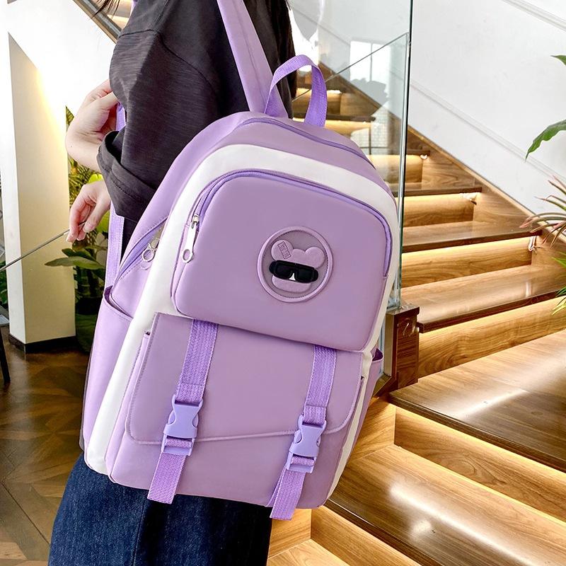 Four-Pieces Backpack Set Student Schoolbag Color Block Women's Large Capacity Backpack Campus Backpack