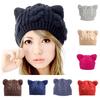 Cat Ear Beanies Winter Crochet Lugs Anime Knitted Hats Women's Solid Color Warm Gilrls Lady Kawaii Bonnet Femme Wool Caps