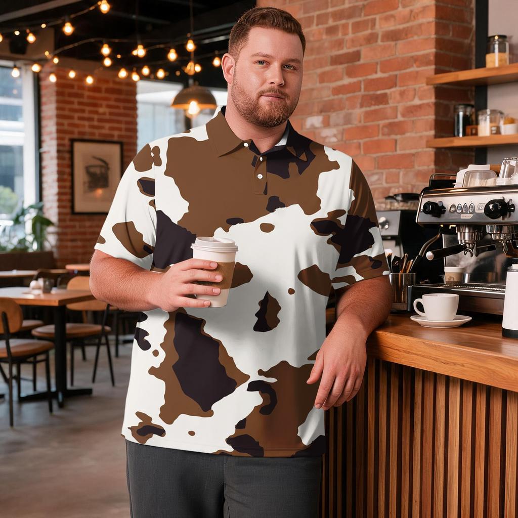 Men's Big Size Camouflage Print Golf Shirt Breathable Short Sleeve Polo Shirt Suitable for Casual Workwear Tops