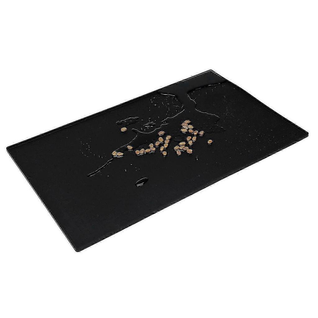 Silicone Non-slip Dog Food Feeding Mat, Waterproof Pet Food Mat for Cat & Dog Bowl Placemat, 24" X 16", Black