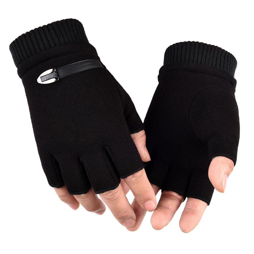 Warm Thick Fingerless Mens Mittens Half Finger Winter Gloves Thermal