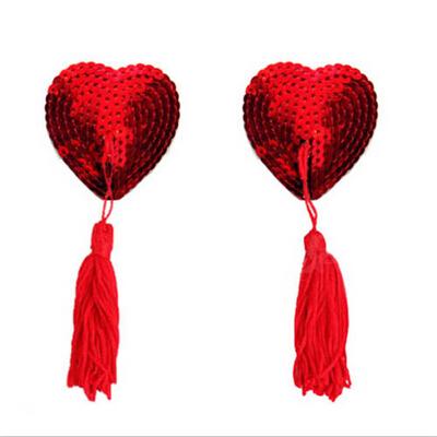 1 Or 2 Pair Women Sexy Sequin Nipple Covers With Tassels Heart Shape Nipple Stickers Pasties Sex Product Chest Stickers