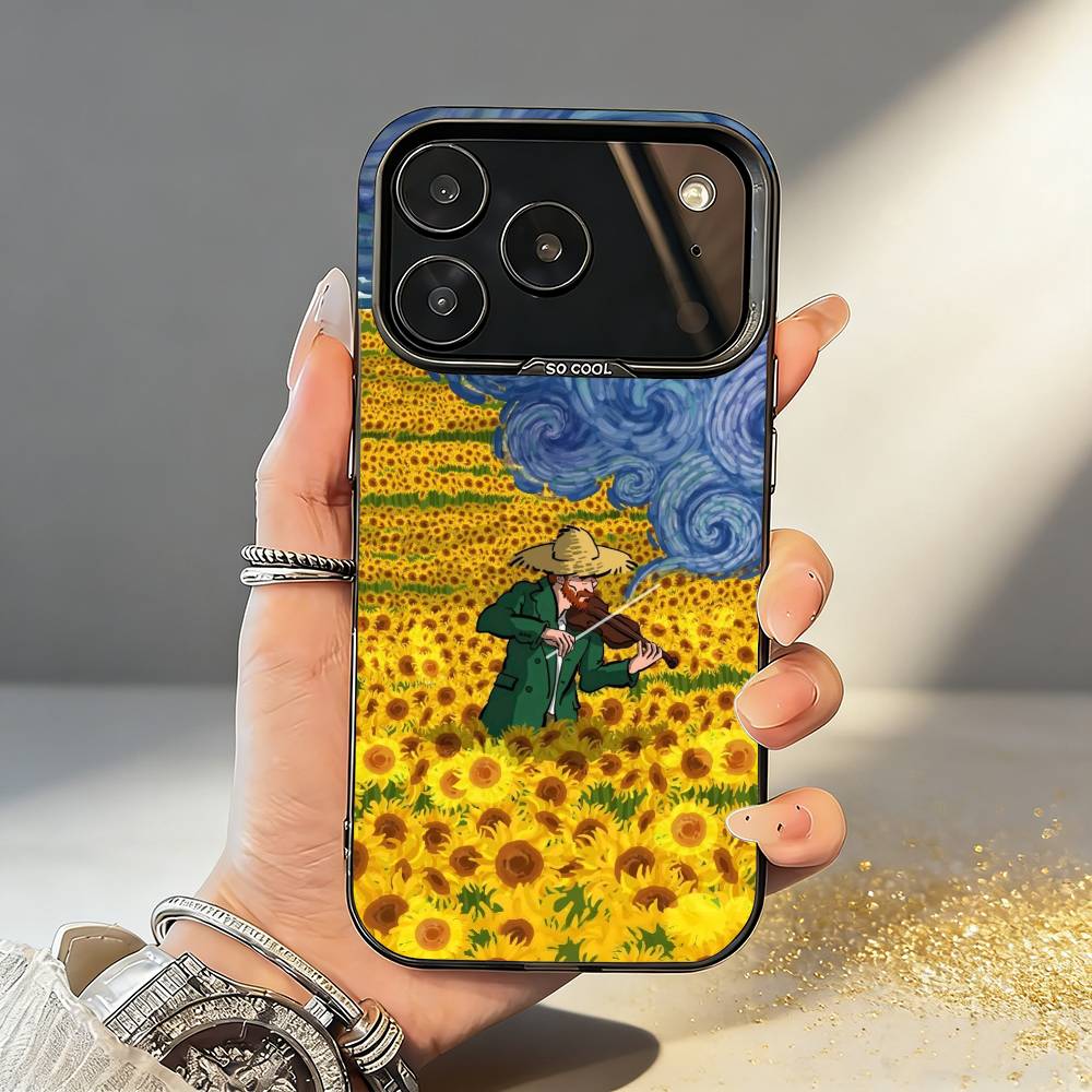 Чехол для телефона V-Van G-Gogh Звездная ночь Для iPhone17,16,15,14,13,12,11,Pro,MAX Серый Матовый Силиконовый Черный Чехол