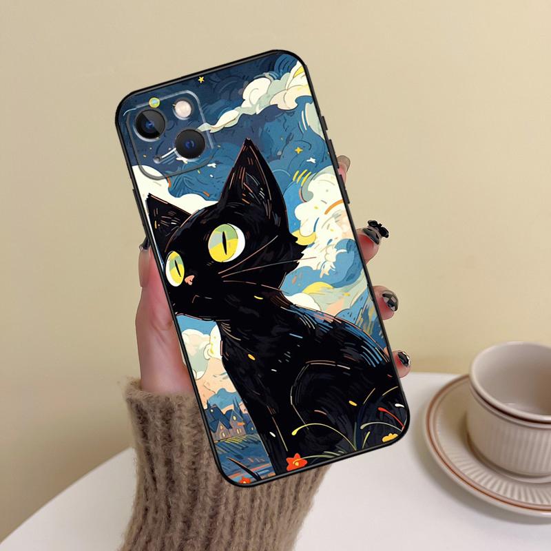 Забавный Милый Чехол для Телефона с Кошкой Для iPhone 15 Pro Max 11 12 13 14 16 17 Pro Max mini Plus 16e 17 Air Cover Funda