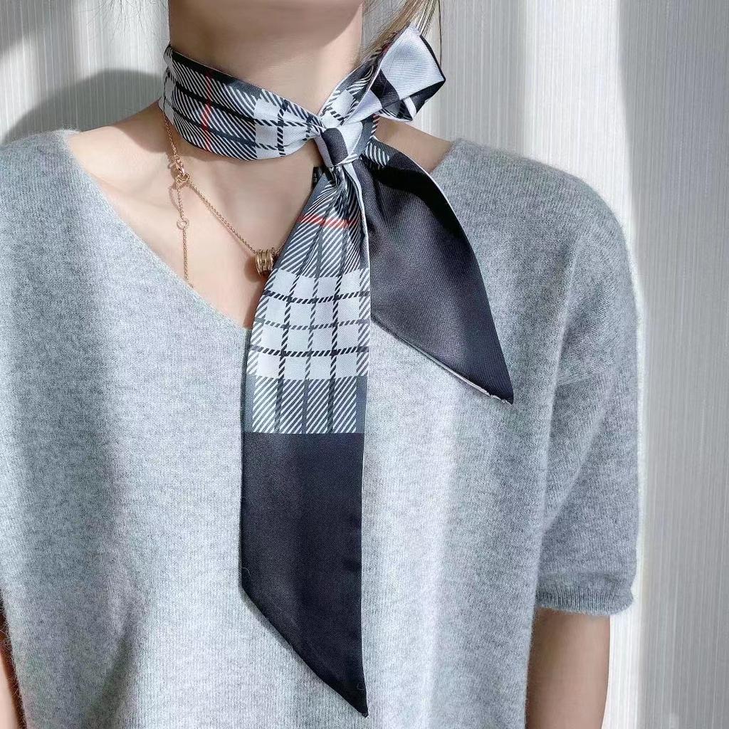 Женский длинный узкий шелковый шарф, повязка на голову, шейный галстук с принтом, роскошные брендовые аксессуары для волос, классные шарфы для девочек, лето 2021 г.