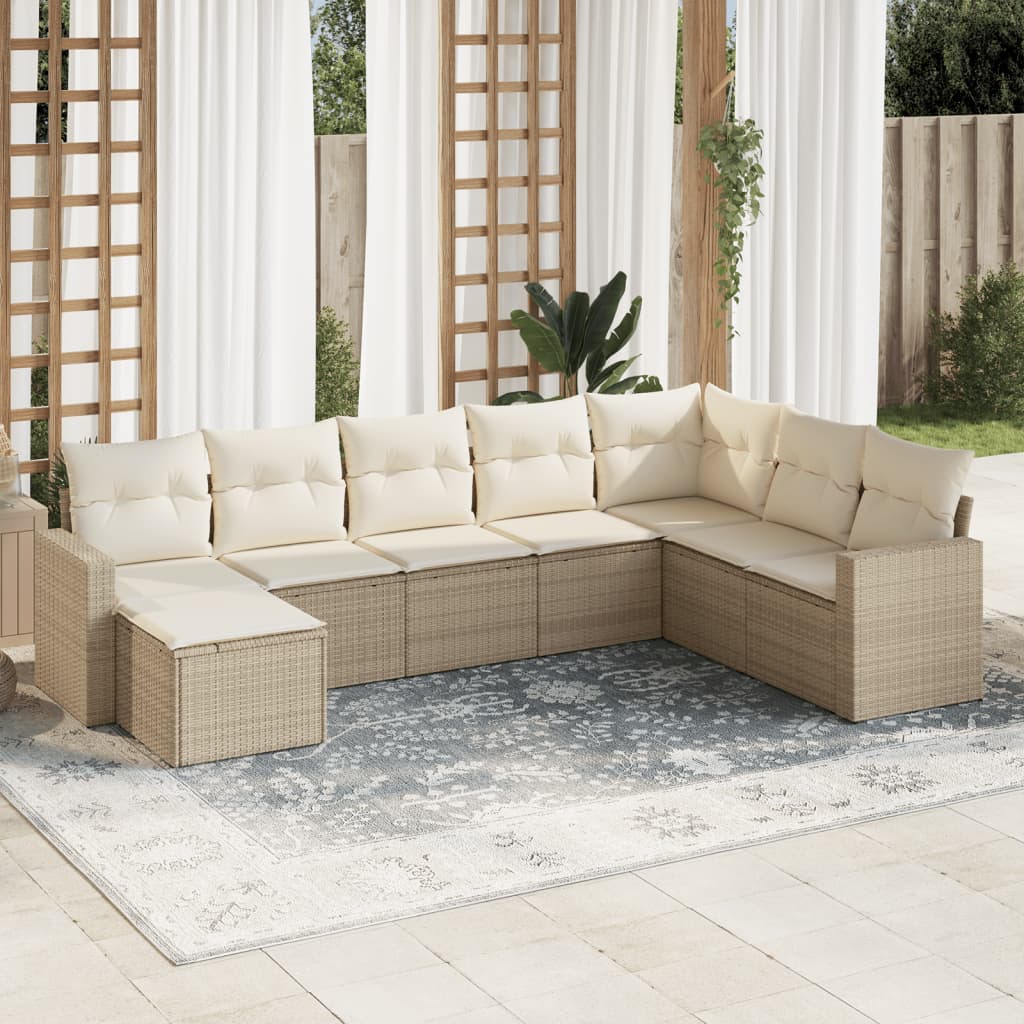 8 piece Garden Sofa Set with Cushions Beige Poly Rattan