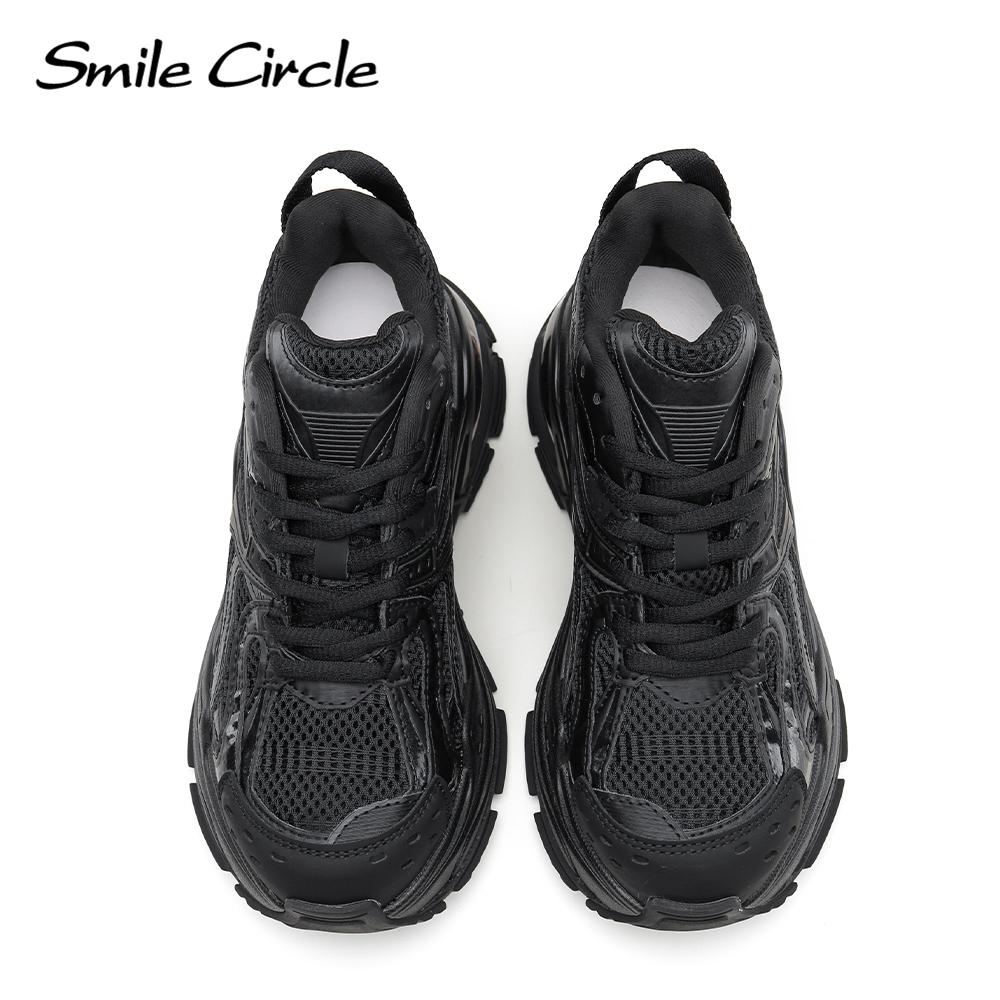 Женские кроссовки на массивном каблуке, кроссовки на плоской платформе, повседневные кроссовки на шнуровке с круглым носком, женская обувь, кроссовки