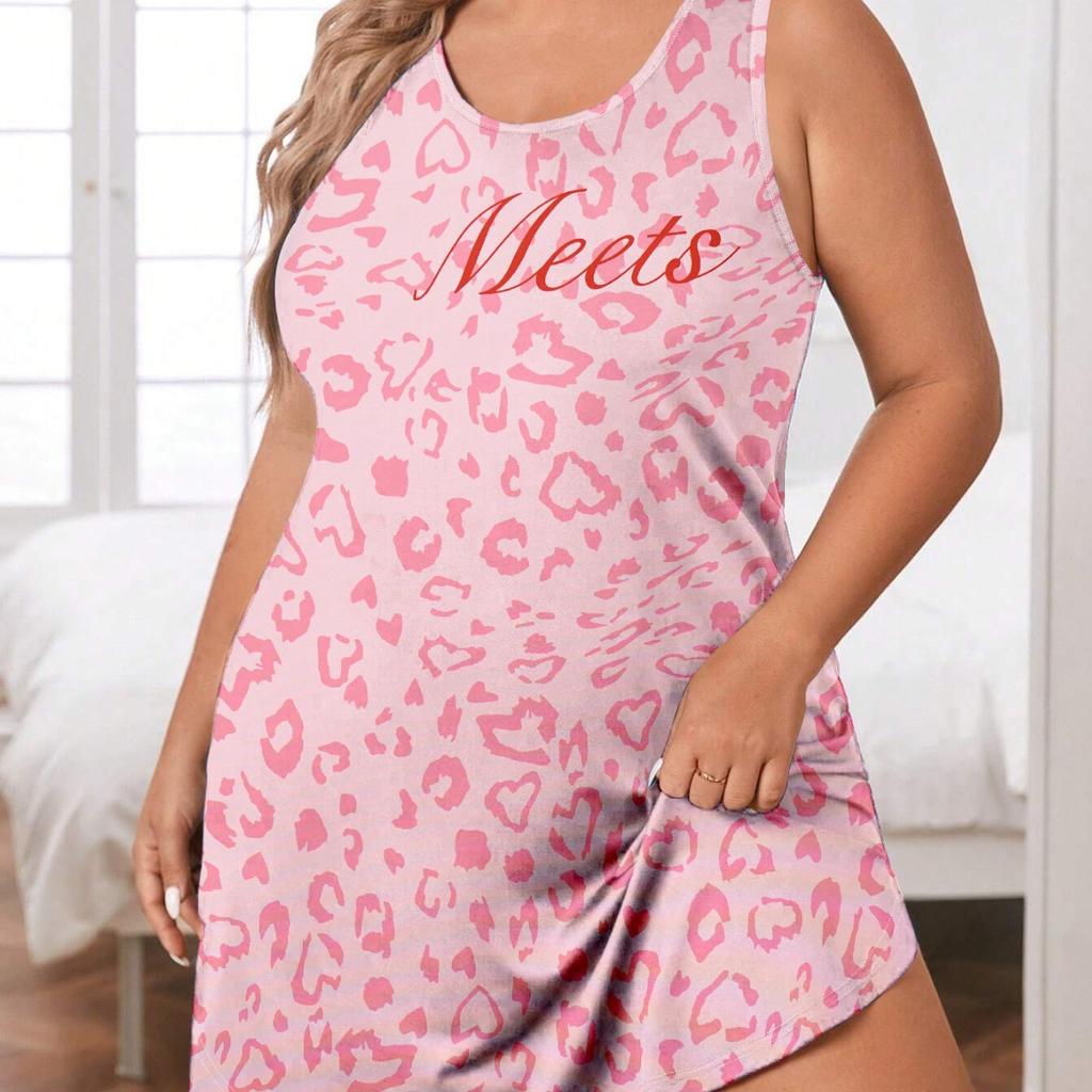 Plus Size Nightgown Sleeveless Women's Tie-Dye Printed Tank Top Nightgowns