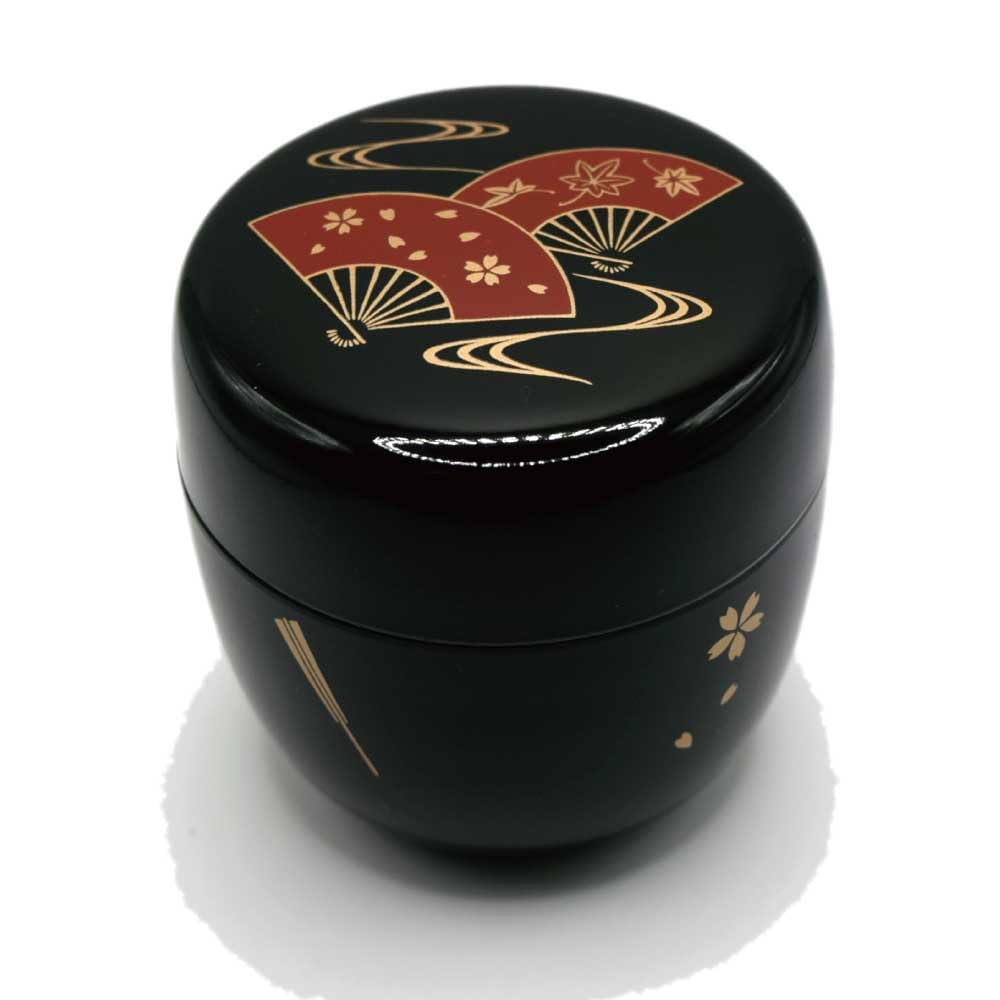 Black Resin Tea Ceremony Utensils, Medium-Sized Natsume (Natsume Tea Teapot), Fan-Shaped Flowing Water Design, Perfect for Matcha