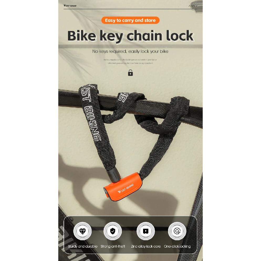 WEST BIKING Bicycle Chain Lock Anti-theft Safety Chain Lock With 2 Keys Durable Stronger E-bike Motorcycle MTB Road Bike Lock