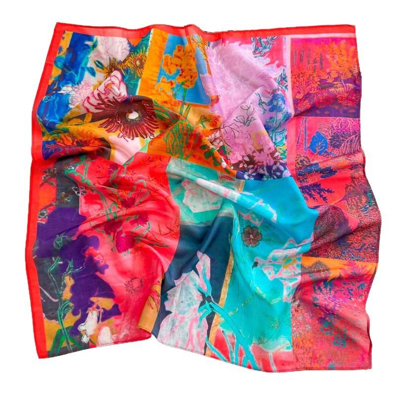 New versatile pastoral oil painting printing small square scarf light and breathable silk cotton small scarf women's French silk scarf