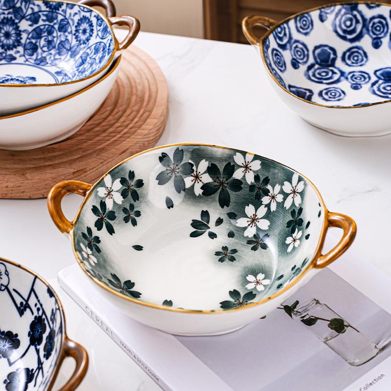 7,5-дюймовая керамическая миска с ручкой, кухонная термостойкая миска для супа с лапшой, японская салатница, миска для сервировки пасты и рагу