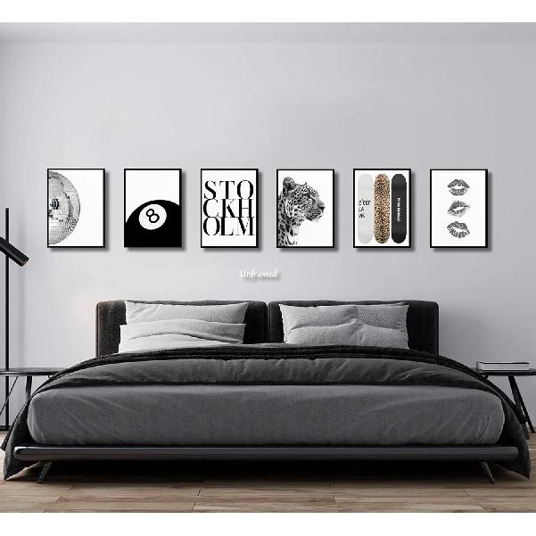 Fashion Trendy Leopard Wall Art Set of 6 Stockholm Preppy Room Painting Picture Wall Decor Black White Aesthetic Cheetah Poster Print Artwork for