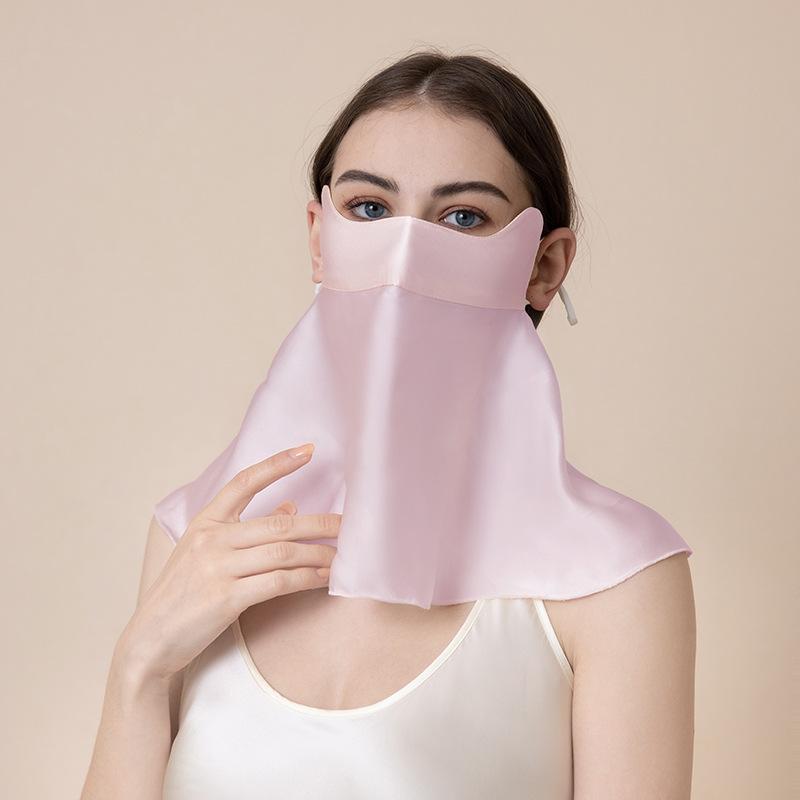Summer silk sunscreen full face neck protection UV protection riding driving face mask mulberry silk mask veil
