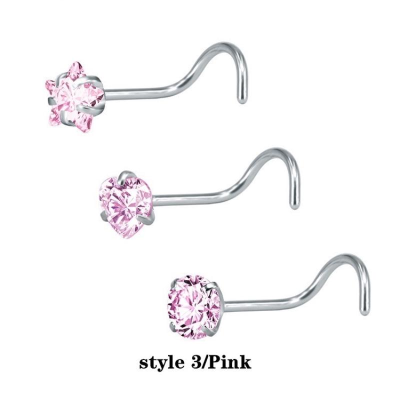3Pcs/set Stainless Steel Nose Ring Multifunctional Zircon Nose Stud Earring Universal Ring