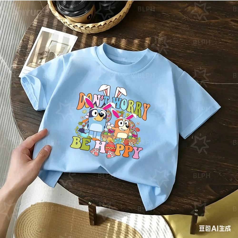 Boys Girls Cute Bluey Cartoon Print Tshirt Summer Casual Soft Short Sleeve Crew Neck Kids Tops For 214 Years Children Tee