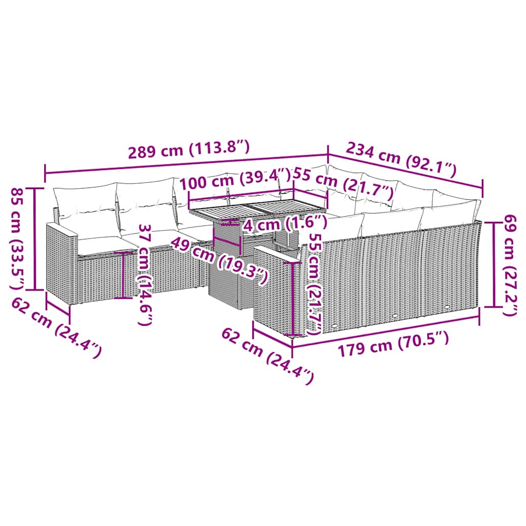 11 Piece Garden Sofa Set with Cushions Black Poly Rattan