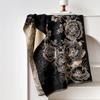 Винтажный стиль для шарфа с принтом лотоса - Толстая теплая полиэстеровая шаль для женщин, Черно-кремовый благоприятный дизайн, Идеально подходит для холодной зимней погоды