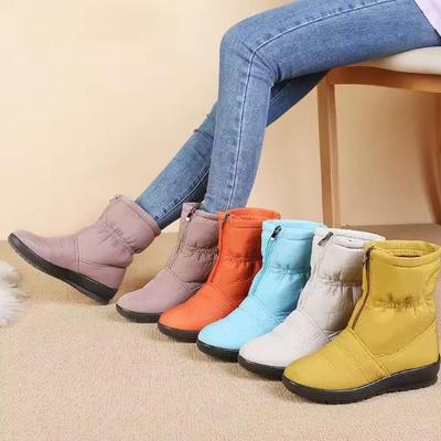 Красочная Модная Зимняя Обувь Женская Обувь для Снега Плоская Нескользящая Водонепроницаемая Женская Обувь до Щиколотки Теплая