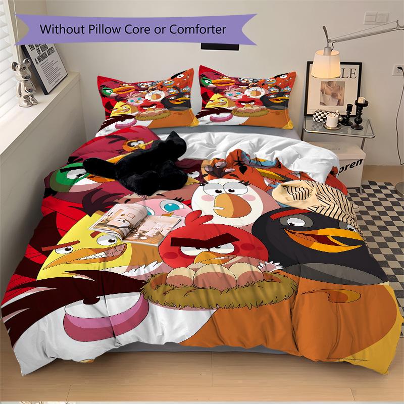 Angry Birds Chaos Print 3Pcs Bedding Setduvet Cover With 2 Bedropillowcase Home Birthday Gift