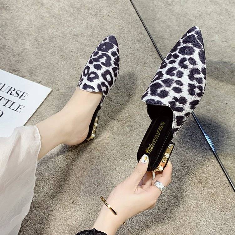 Сандалии сексуальные женские тапочки с леопардовым принтом, туфли с острым носком для женщин, мюли, шлепанцы, высокое качество, летняя распродажа, натуральная кожа, эва