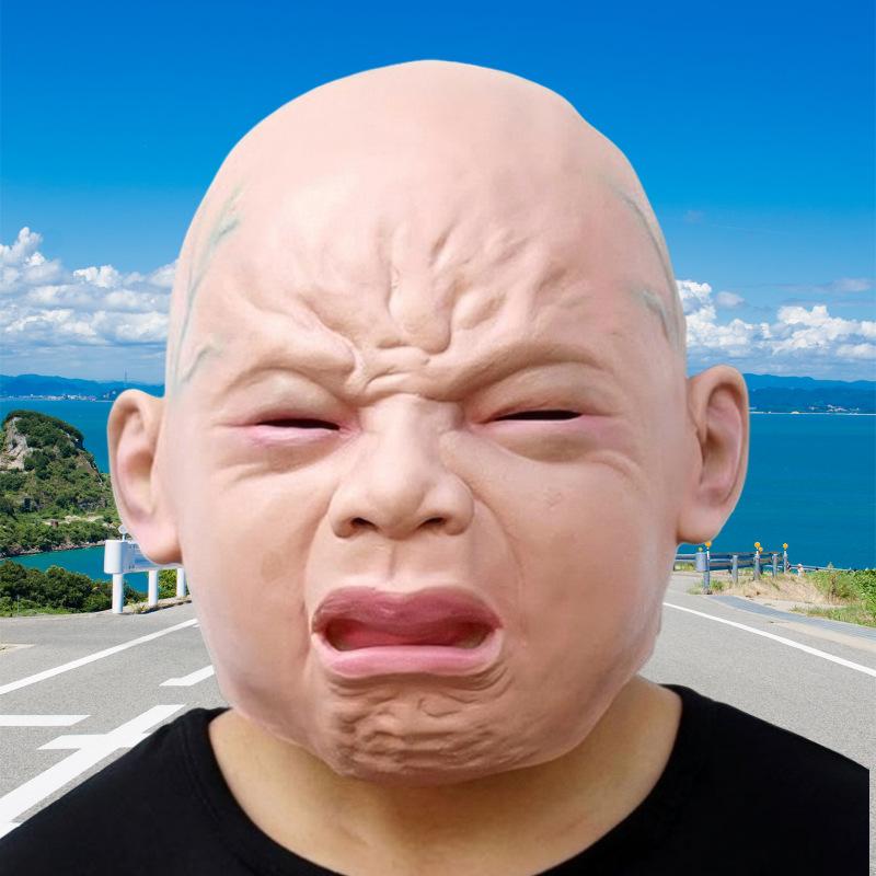 Realistic crying baby mask full-face crying headgear for Halloween party and haunted house horror theme