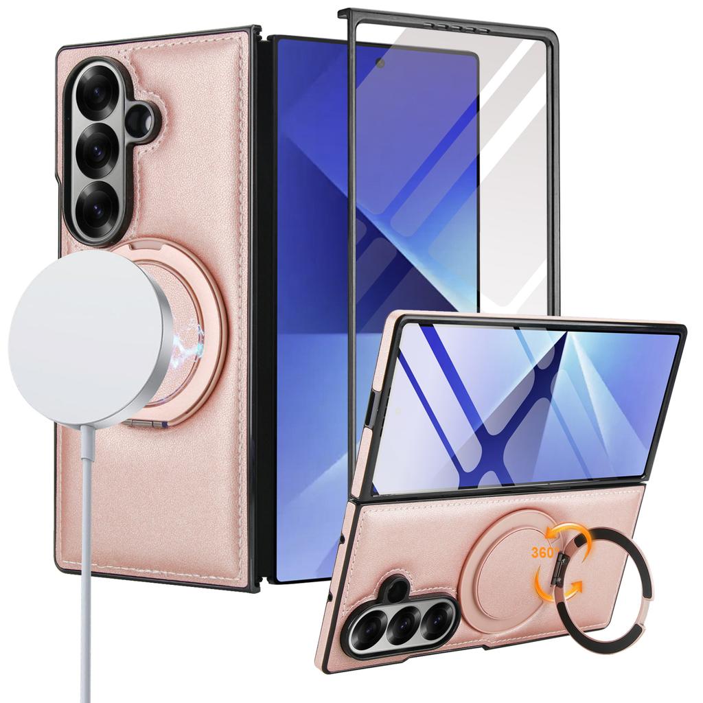 Для беспроводного зарядного чехла Magsafe для Samsung Galaxy Z Fold 7 Fold 6 5 4 3 Магнитная вращающаяся подставка-чехол Пленка из закаленного стекла