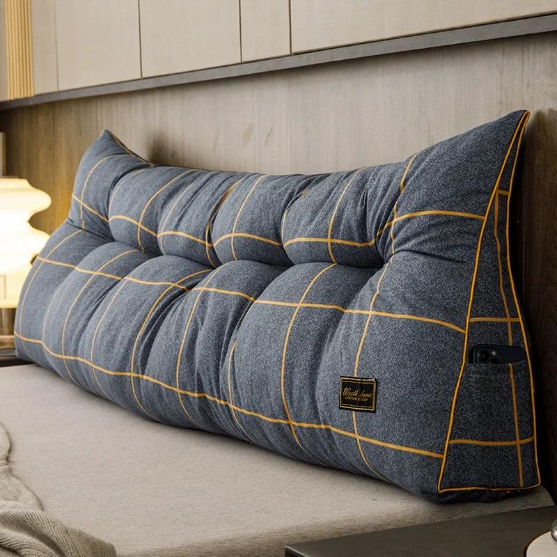 Headboard Triangular Cushion Removable Reading Wedge Pillows Backrest Support with Storage Pockets for Bed SSofa Coussin Canapé