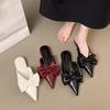 Baotou Half Slippers Women's Outer Wear 2025 Summer New Bow Fashion Silver Sandals Pointed Cat Heel Sandals Women