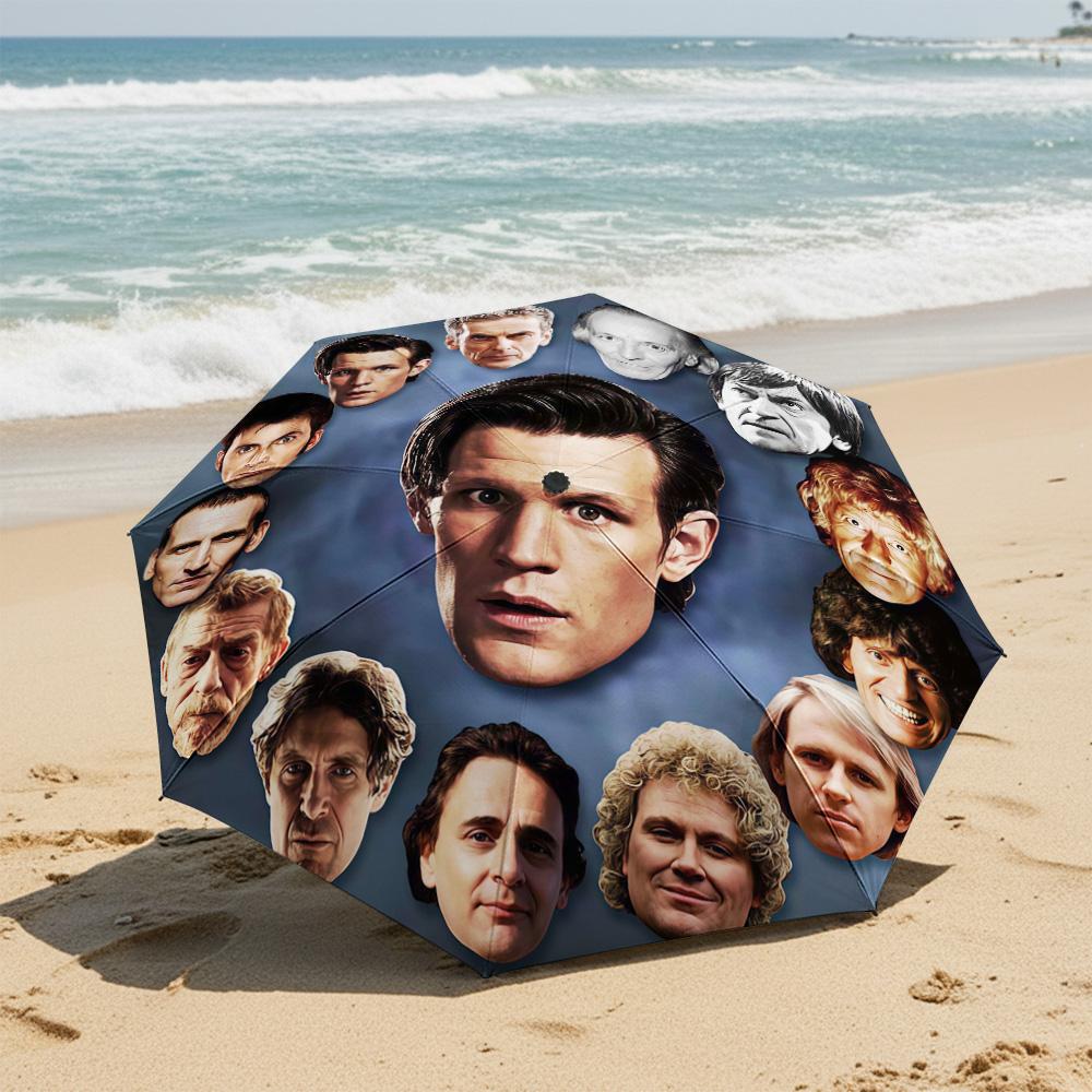 1 шт. Автоматический складной зонт - Узор «Доктор Кто», Портативный и складной дизайн с 8 спицами, Рождественские и Новогодние подарки