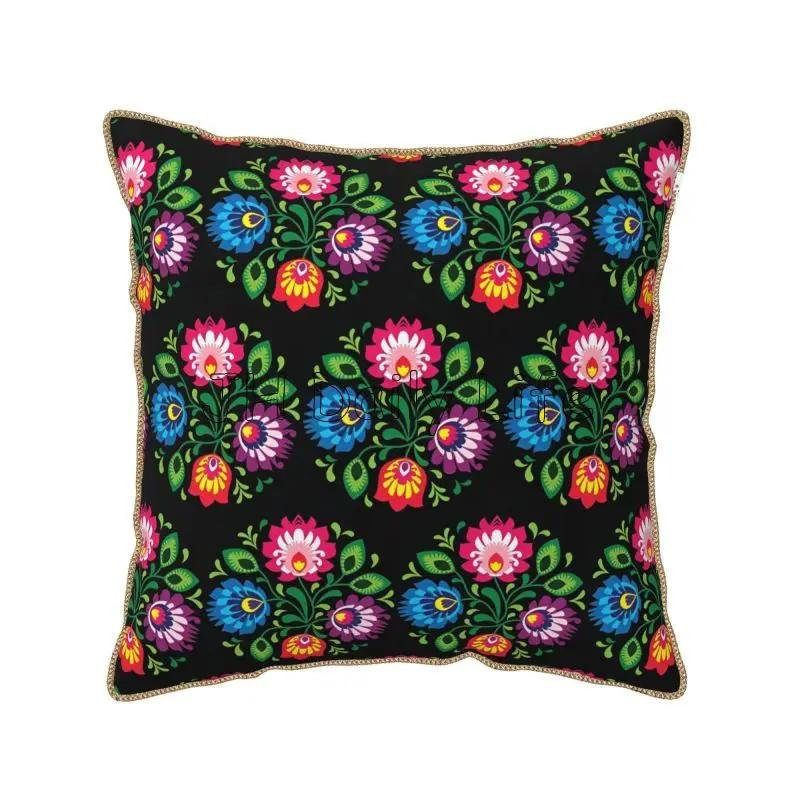 Poland Polish Florals Folk Art Flowers Soft Velvet Throw Pillow Case x Inch Pillow Cover for Home Sofa Couch Bed Car Decor