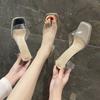Выйдите и наденьте хрустальные туфли на толстом каблуке, шлепанцы на одно слово, женские новые летние прозрачные темпераментные туфли на высоком каблуке, туфли на высоком каблуке, тренд