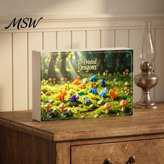 Plastic Dinosaur Figures 3D Printed Advent Calendar, 24-Day Mini Articulated Figure Set, Durable Desktop Figurine Set Christmas Countdown Box