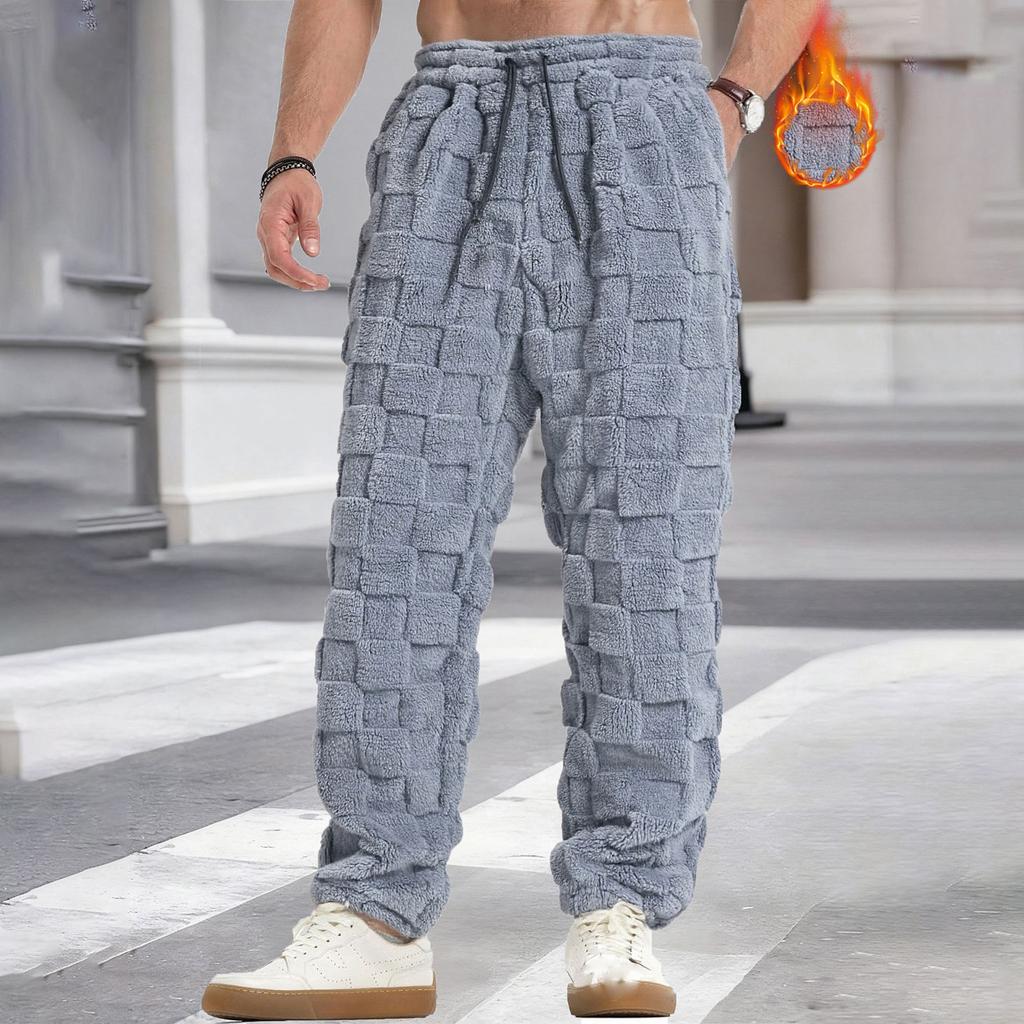 Мужские прямые клетчатые теплые спортивные повседневные брюки на кулиске