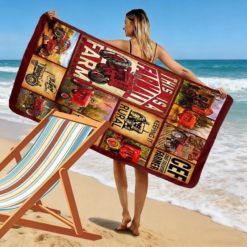 Tractor Truck Print Beach Towel, Large Soft Quick Dry Towel for Beach Camping Swimming