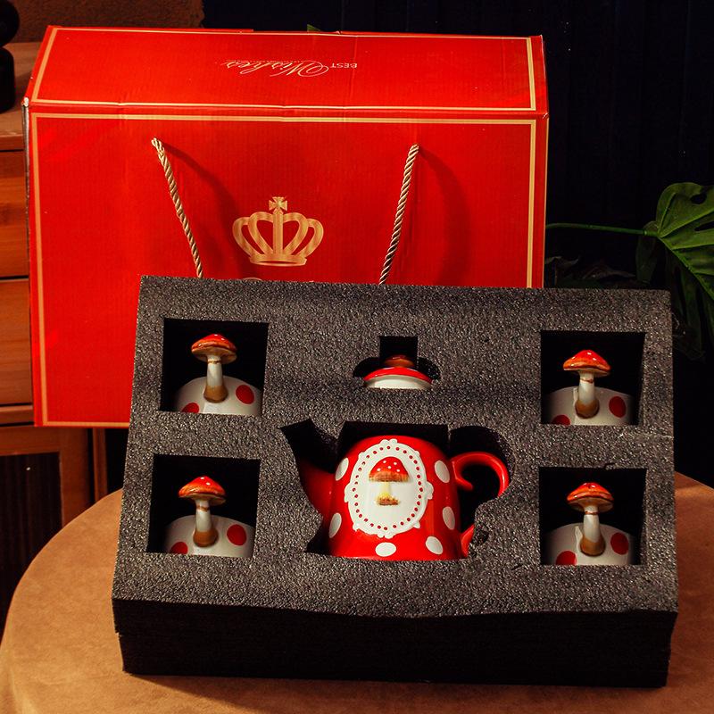 Керамический набор для воды в стиле легкой роскоши, бытовой набор для воды из керамики в виде гриба для гостиной, подарочная коробка